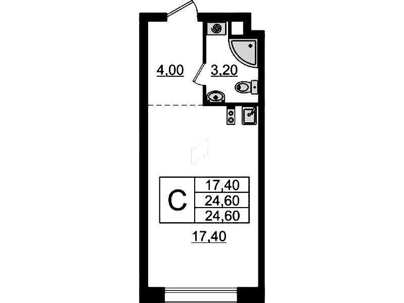 Квартира студия 24.6 м², 1/9 эт., ЖК «А101 Лаголово»